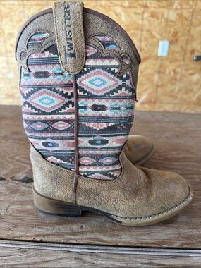 Twisted X Tan Suede Kids Western Boots with Aztec Print Shaft